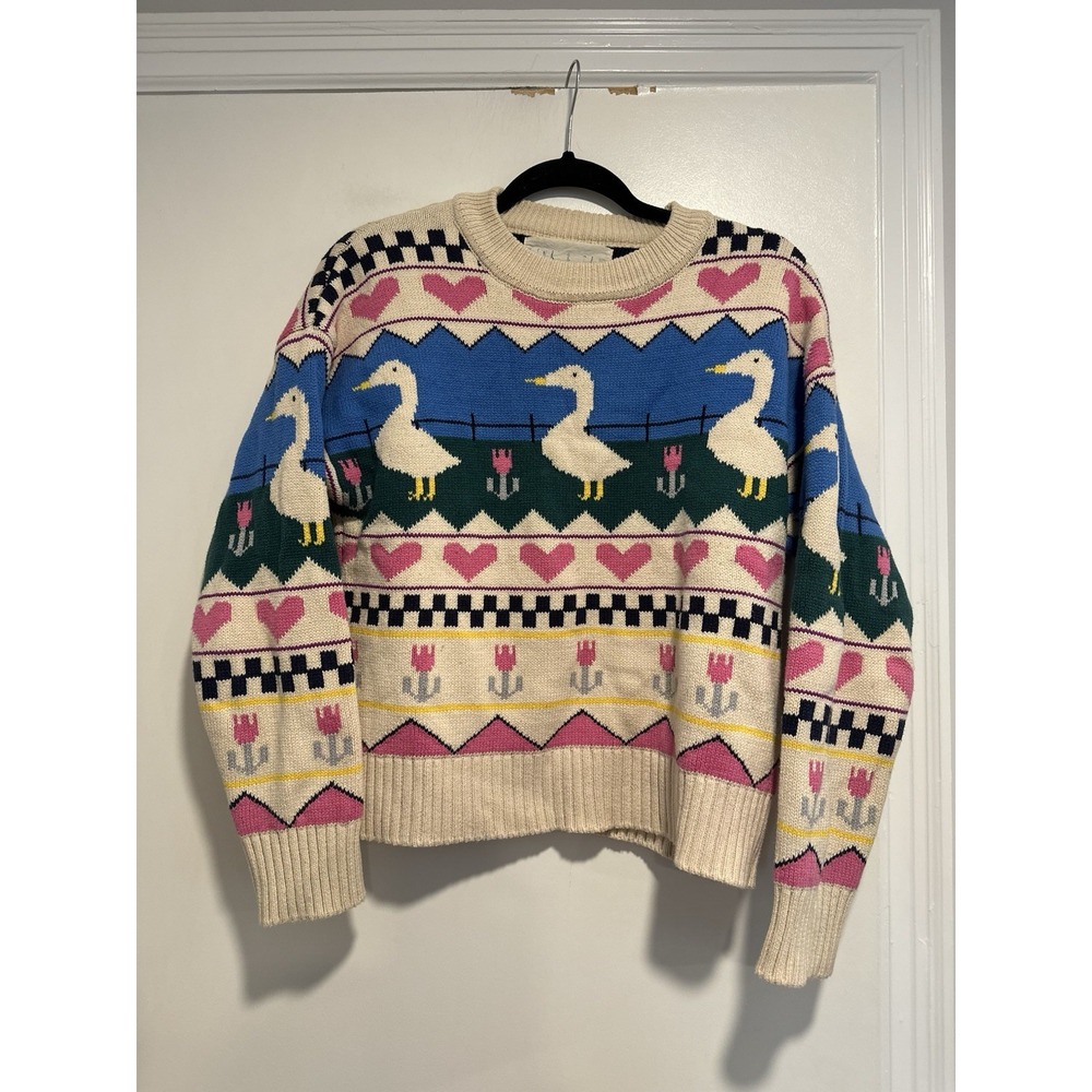 Kina & Tam Sz:XS Duck Goose Heart Flower Cottagecore Warm Winter Sweater